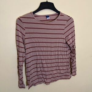 Old Navy Tan and Red Fitted Ribbed Long Sleeve Tee
